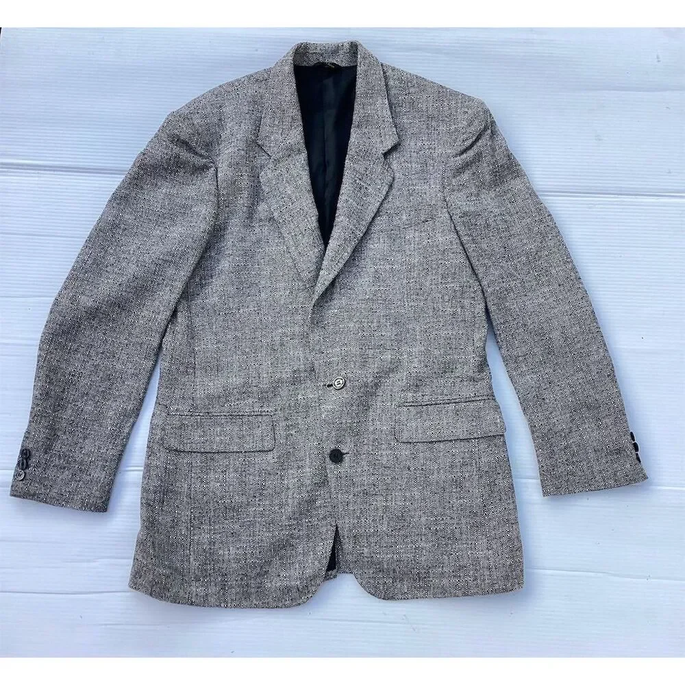 Vintage Hill & Archer Men's Gray Wool Tweed Blazer Size 42 L‎ Herringbone